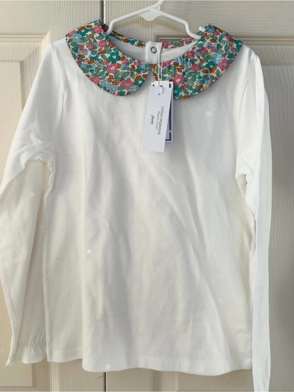 NWT Jacadi Paris Girls white top with Liberty print collar size 10